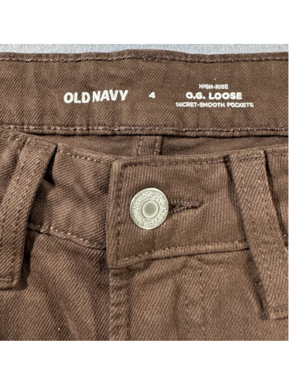 Old Navy Womens 4 High Rise OG Loose Jeans Brown Earthen Cotton Stretch NWOT - Picture 3 of 16